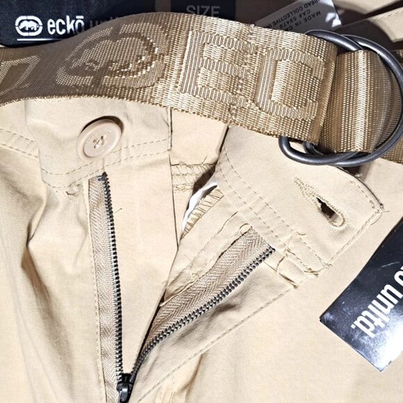Ecko Unltd Kakhi Cargo Shorts Mens 29/30 Waist Belted Stretch Lightweight pocket - Picture 4 of 11